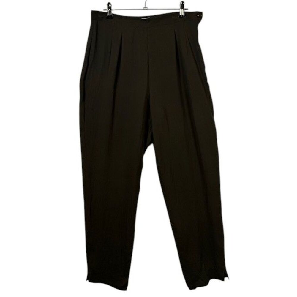 Josephine Chaus Silk Vintage Dress Pants Side Button‎ Zip Olive Green Size 8P
